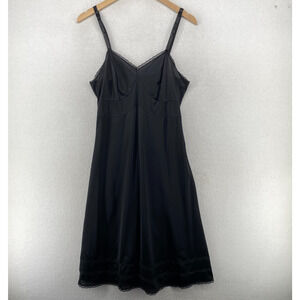 NANCY KING Dress 36 Lingerie Full Slip Satin Lace Adjustable Vintage Black